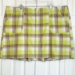 Lane Bryant Lime Green & Brown Multi Plaid Print Cotton Mini Skort 26